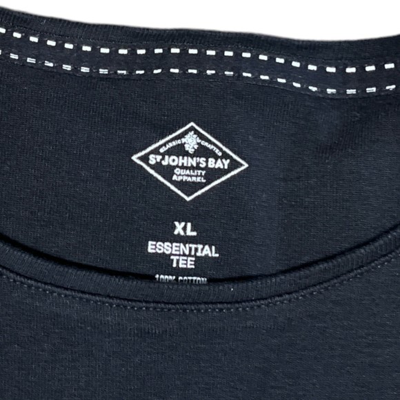 St John's Bay Super Black Essential Tee Short Sleeve Ribbed Crewneck XL Cotton - Picture 4 of 6